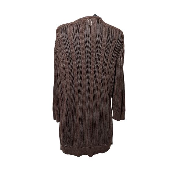 Chico’s Open Front Open Knit Cardigan Sweater Beaded Fringe Sz 2 /14 Brown Boho - Picture 5 of 10